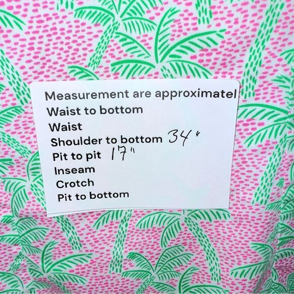 C&C California Pink Green Palm Tree Print Sleeveless Shift Dress V-Neck - Picture 6 of 10